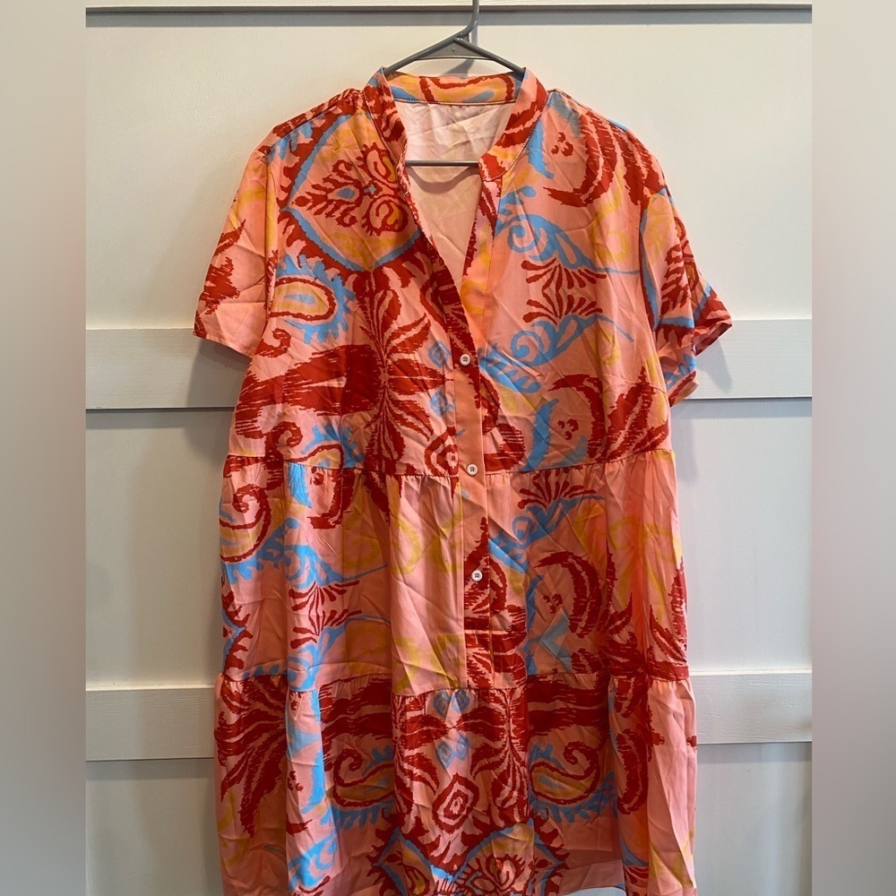 Colorful Patterned Button-Up 3XL Dress